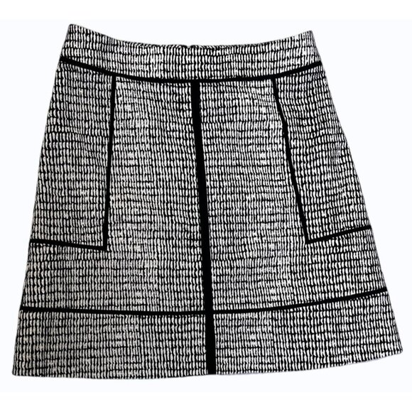 Ann Taylor Black White Print Mini Pencil Skirt Zip Back Cotton Blend Size 2 - Picture 1 of 9